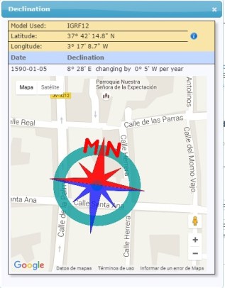 Alineación del callejero respecto al Norte magnético en 1590. Fuente: . Autor: Víctor Morillas Montavez.